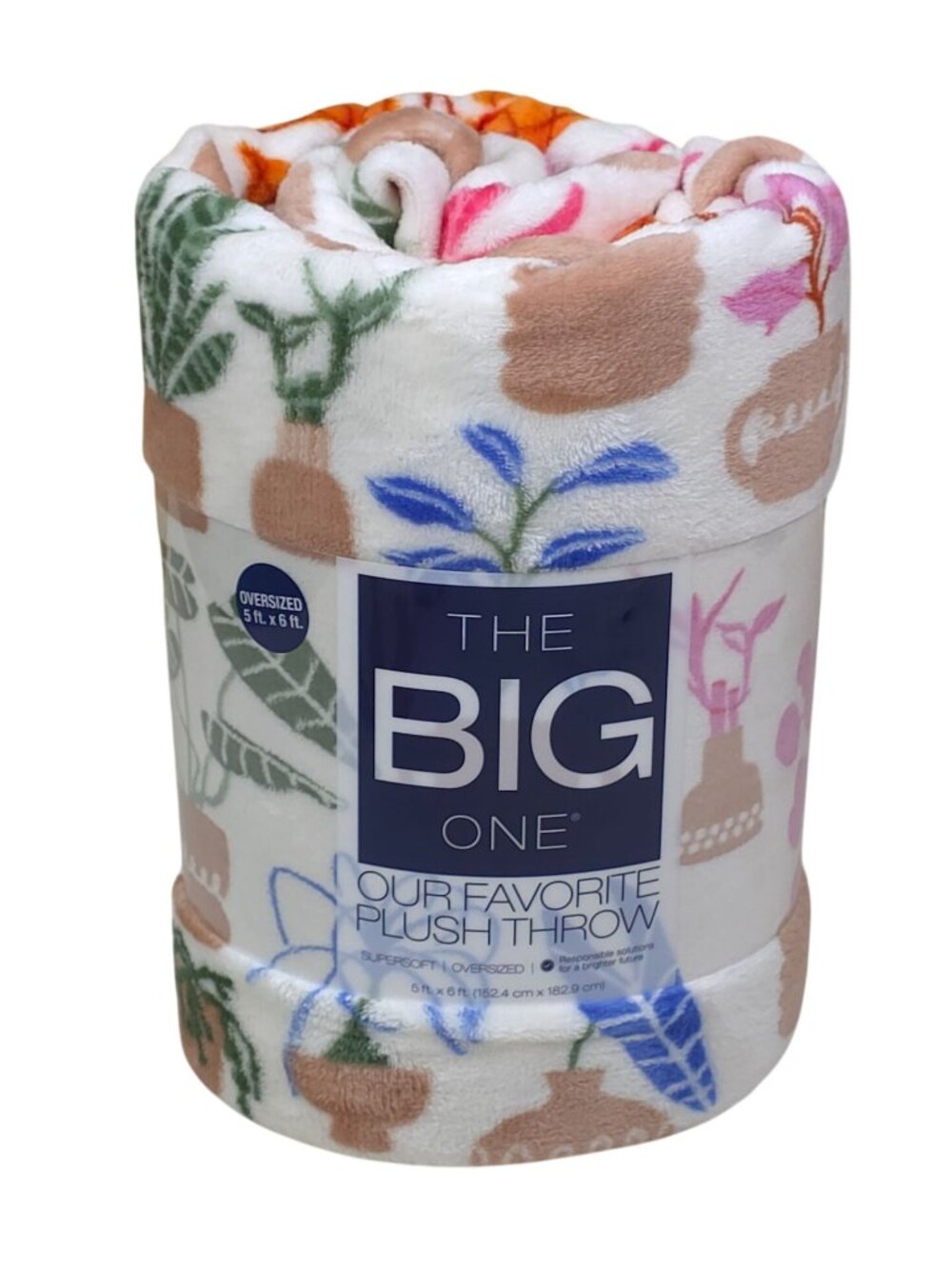 The Big One Oversized 5'x6' Soft Plush Throw Blanket With Colorful Potted Plant